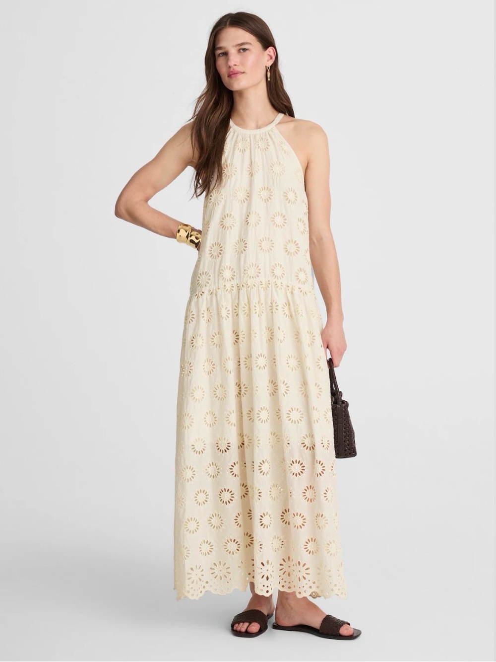 NWT Madewell Embroidered Drop-Waist Maxi Dress Floral Eyelet Ivory Sz L $198